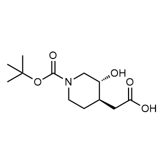 2-((3R,4R)-1-(叔丁氧羰基)-3-羟基哌啶-4-基)乙酸结构式