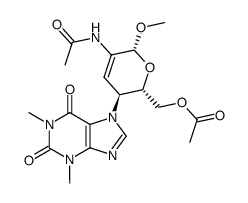 7-(methyl 2-acetamido-6-O-acetyl-2,3,4-trideoxy-β-D-erythro-hex-2-enopyranosid-4-yl)theophylline Structure