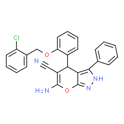 6-amino-4-{2-[(2-chlorobenzyl)oxy]phenyl}-3-phenyl-1,4-dihydropyrano[2,3-c]pyrazole-5-carbonitrile结构式