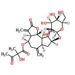 (2R)-2-羟基-2-甲基-3-氧代丁酸(3aR,4R,6aR,8S,9aR,9bR)-8-(beta-D-吡喃葡萄糖基氧基)十二氢-3,6,9-三(亚甲基)-2-氧代薁并[4,5-b]呋喃-4-基酯结构式