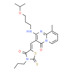 9-methyl-3-[(Z)-(4-oxo-3-propyl-2-thioxo-1,3-thiazolidin-5-ylidene)methyl]-2-{[3-(propan-2-yloxy)propyl]amino}-4H-pyrido[1,2-a]pyrimidin-4-one结构式