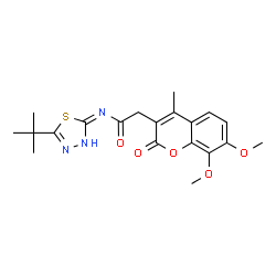 N-[(2E)-5-tert-butyl-1,3,4-thiadiazol-2(3H)-ylidene]-2-(7,8-dimethoxy-4-methyl-2-oxo-2H-chromen-3-yl)acetamide结构式