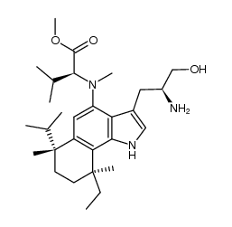 methylN-((6R,9S)-3-((S)-2-amino-3-hydroxypropyl)-9-ethyl-6-isopropyl-6,9-dimethyl-6,7,8,9-tetrahydro-1H-benzo[g]indol-4-yl)-N-methyl-L-valinate Structure