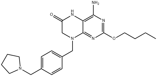 4-Amino-2-butoxy-8-[4-(1-pyrrolidinylmethyl)benzyl]-7,8-dihydro-6(5H)-pteridinone结构式