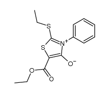 5-ethoxycarbonyl-2-ethylsulfanyl-4-oxo-3-phenyl-4,5-dihydro-thiazolium betaine结构式