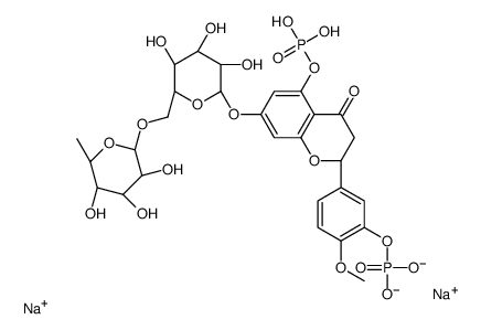 disodium,[(2S)-2-(4-methoxy-3-phosphonooxyphenyl)-4-oxo-7-[(2S,3R,4S,5S,6R)-3,4,5-trihydroxy-6-[[(2R,3R,4R,5R,6S)-3,4,5-trihydroxy-6-methyloxan-2-yl]oxymethyl]oxan-2-yl]oxy-2,3-dihydrochromen-5-yl] phosphate Structure