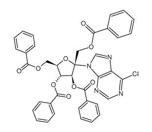 9-(1,3,4,6-tetra-O-benzoyl-α-D-fructofuranosyl)-6-chloropurine Structure