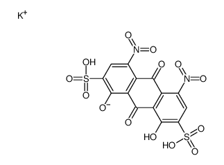 potassium hydrogen-9,10-dihydro-1,8-dihydroxy-4,5-dinitro-9,10-dioxoanthracene-2,7-disulphonate structure