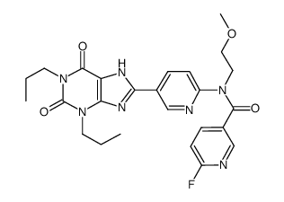 1,3-dipropyl-8-[6-(N-(6-fluoronicotinoyl)-N-(2-methoxyethyl)amino)-3-pyridyl]xanthine Structure