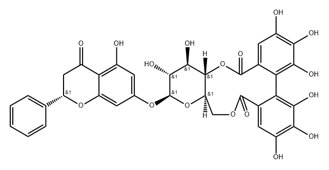 Pinocembrin 7-O-(4'',6''-hexahydroxydiphenoyl)-beta-D-glucose structure