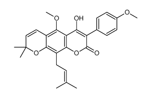 4-Hydroxy-5-methoxy-3-(4-methoxyphenyl)-8,8-dimethyl-10-(3-methyl-2-butenyl)-2H,8H-benzo[1,2-b:5,4-b']dipyran-2-one structure