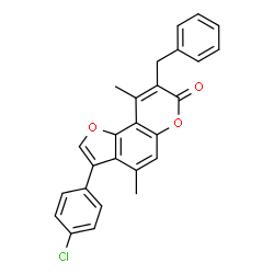 8-benzyl-3-(4-chlorophenyl)-4,9-dimethylfuro[2,3-f]chromen-7-one Structure