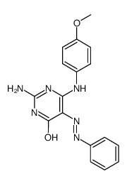 2-amino-6-(4-methoxy-anilino)-pyrimidin-4,5-dione 5-phenylhydrazone Structure