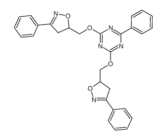 2-phenyl-4,6-bis-(3-phenyl-4,5-dihydro-isoxazol-5-ylmethoxy)-[1,3,5]triazine结构式