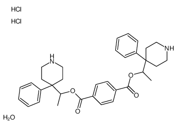 bis[1-(4-phenylpiperidin-4-yl)ethyl] benzene-1,4-dicarboxylate,hydrate,dihydrochloride Structure