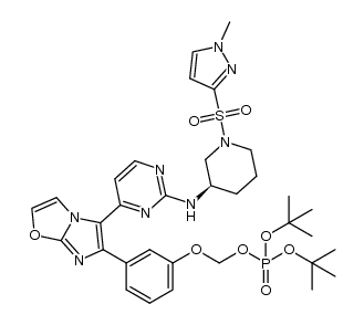 (R)-di-tert-butyl (3-(5-(2-(1-(1-methyl-1H-pyrazol-3-ylsulfonyl)-piperidin-3-ylamino)pyrimidin-4-yl)imidazo[2,1-b]oxazol-6-yl)phenoxy)methyl phosphate Structure