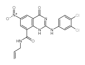 2-(3,4-dichloroanilino)-6-nitro-4-oxo-N-prop-2-enyl-1H-quinazoline-8-carboxamide structure