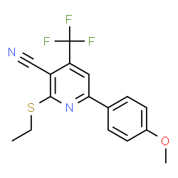 2-(ethylthio)-6-(4-methoxyphenyl)-4-(trifluoromethyl)nicotinonitrile结构式