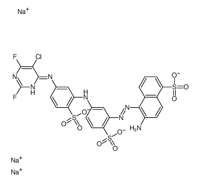 trisodium 6-amino-5-[[5-[[5-[(5-chloro-2,6-difluoropyrimidin-4-yl)amino]-2-sulphonatophenyl]amino]-2-sulphonatophenyl]azo]naphthalene-1-sulphonate picture