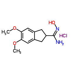 2,3-dihydro-N-hydroxy-5,6-dimethoxy-1H-indene-2-carboxamidine monohydrochloride structure