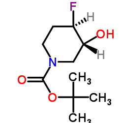 2-Methyl-2-propanyl (3R,4R)-4-fluoro-3-hydroxy-1-piperidinecarboxylate结构式