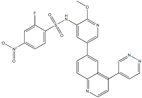 2-Fluoro-N-[2-methoxy-5-(4-pyridazin-4-yl-quinolin-6-yl)-pyridin-3-yl]-4-nitro-benzenesulfonamide结构式