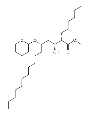 (2S,3S,5S)-methyl 2-hexyl-3-hydroxy-5-((tetrahydro-2H-pyran-2-yl)oxy)hexadecanoate结构式