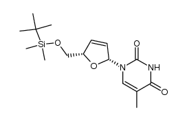 1-(5-O-tert-butyldimethylsilyl-2,3-dideoxy-β-D-glycero-pent-2-enofuranosyl)thymine结构式