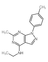 N-ethyl-3-methyl-9-(4-methylphenyl)-2,4,8,9-tetrazabicyclo[4.3.0]nona-1,3,5,7-tetraen-5-amine结构式