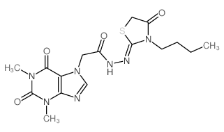 7H-Purine-7-aceticacid, 1,2,3,6-tetrahydro-1,3-dimethyl-2,6-dioxo-,2-(3-butyl-4-oxo-2-thiazolidinylidene)hydrazide结构式