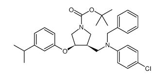 1-Pyrrolidinecarboxylic acid, 3-[[(4-chlorophenyl)(phenylmethyl)amino]methyl]-4-[3-(1-methylethyl)phenoxy]-, 1,1-dimethylethyl ester, (3R,4R)-rel结构式