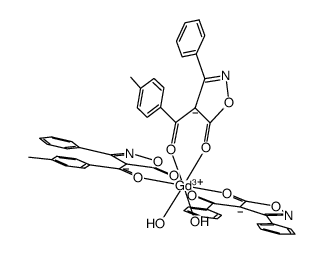 tris(3-toluoyl-5-isoxazolonate)(H2O)2Gd Structure