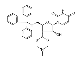 1-(3-deoxy-3-C-(4,5-dihydro-5-methyl-1,3,5-dithiazin-2-yl)-5-O-trityl-β-D-arabino-pentofuranosyl)uracil结构式