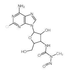 3-[5-(6-amino-2-chloro-purin-9-yl)-4-hydroxy-2-(hydroxymethyl)oxolan-3-yl]-1-methyl-1-nitroso-urea structure