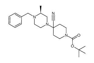 (S)-tert-butyl 4-(4-benzyl-3-methylpiperazin-1-yl)-4-cyanopiperidine-1-carboxylate结构式