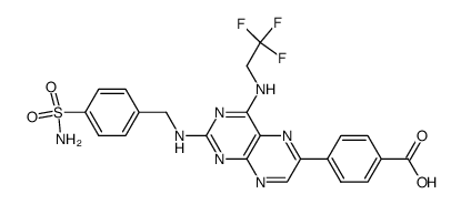 4-[2-(4-Sulfamoyl-benzylamino)-4-(2,2,2-trifluoro-ethylamino)-pteridin-6-yl]-benzoic acid结构式