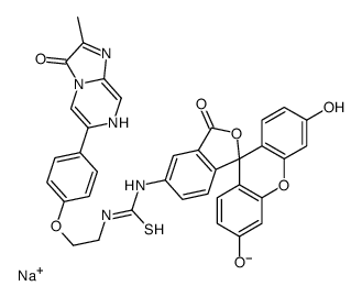 3,7-dihydro-6-(4-(2-(N'-(5-fluoresceinyl)thioureido)ethoxy)phenyl)-2-methylimidazo-(1,2-a)pyrazin-3-one Structure