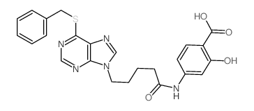 4-[5-(6-benzylsulfanylpurin-9-yl)pentanoylamino]-2-hydroxy-benzoic acid结构式