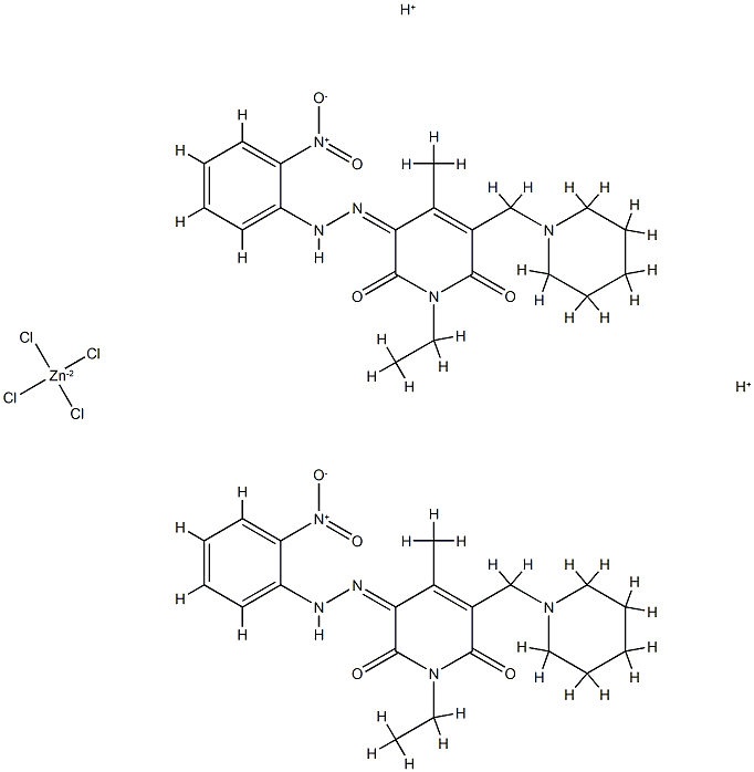 dihydrogen tetrachlorozincate(2-), compound with 1-ethyl-6-hydroxy-4-methyl-3-[(2-nitrophenyl)azo]-5-(piperidin-1-ylmethyl)pyridin-2(1H)one (1:2)结构式