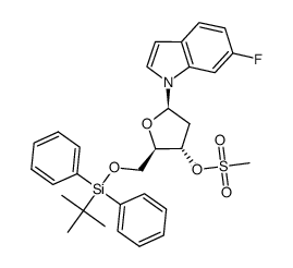 1-(2'-deoxy-5'-O-tert-butyldiphenylsilyl-3'-O-mesyl-β-D-erythro-pentofuranosyl)-6-fluoroindole Structure