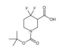 1-(tert-butoxycarbonyl)-4,4-difluoropiperidine-3-carboxylic acid structure