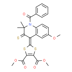 dimethyl 2-[6-methoxy-2,2-dimethyl-1-(phenylcarbonyl)-3-thioxo-2,3-dihydroquinolin-4(1H)-ylidene]-1,3-dithiole-4,5-dicarboxylate structure