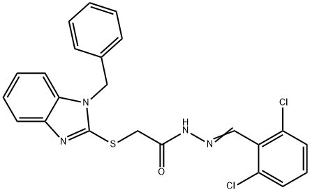 2-(1-benzylbenzimidazol-2-yl)sulfanyl-N-[(E)-(2,6-dichlorophenyl)methylideneamino]acetamide结构式