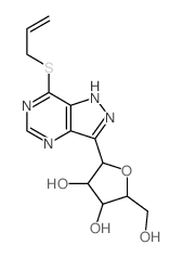 2-(hydroxymethyl)-5-(2-prop-2-enylsulfanyl-3,5,8,9-tetrazabicyclo[4.3.0]nona-2,4,6,9-tetraen-7-yl)oxolane-3,4-diol structure