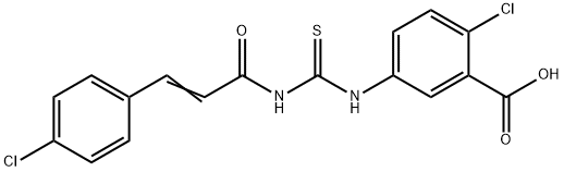 2-chloro-5-[[[[3-(4-chlorophenyl)-1-oxo-2-propenyl]amino]thioxomethyl]amino]-benzoic acid结构式