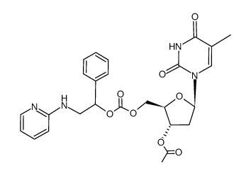 (2R,3S,5R)-5-(5-methyl-2,4-dioxo-3,4-dihydropyrimidin-1(2H)-yl)-2-((((1-phenyl-2-(pyridin-2-ylamino)ethoxy)carbonyl)oxy)methyl)tetrahydrofuran-3-yl acetate Structure