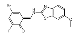 4-bromo-2-iodo-6-[[(6-methoxy-1,3-benzothiazol-2-yl)amino]methylidene]cyclohexa-2,4-dien-1-one Structure