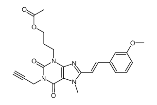 (E)-3-[8-[2-(3-methoxyphenyl)vinyl]-7-methyl-2,6-dioxo-1-prop-2-ynyl-1,2,6,7-tetrahydropurin-3-yl]propyl acetate结构式