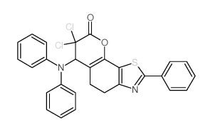 7,7-dichloro-2-phenyl-6-(N-phenylanilino)-5,6-dihydro-4H-pyrano[3,2-g][1,3]benzothiazol-8-one结构式