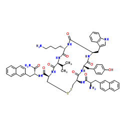 (D-2-NAL5,CYS6·11,TYR7,D-TRP8,VAL10,2-NAL12)-SOMATOSTATIN-14 (5-12) AMIDE结构式